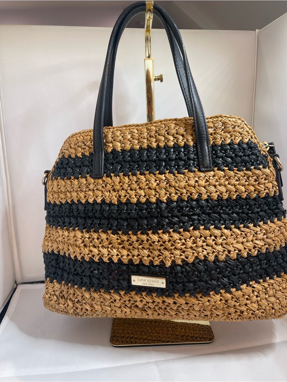 kate spade Black and Natural Rollins Street Straw Satchel - Picture 2 of 5